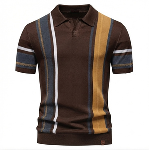 Camisa de hombre con bloques de color, manga corta, cremallera, tejido casual transpirable, estampado digital, longitud regular, frontal de elastano/poliéster - Product Image 5
