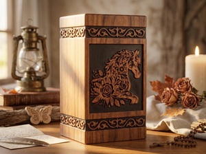 Horse Cremation Urn for Pet & Baby Ashes Wooden <b>Memorial</b> <b>Box</b> Engraved Floral Eco-Friendly Durable Sympathy Gift - Product Image 5