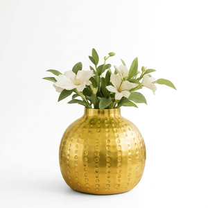 Jarrón de Flores de Latón Martillado Hecho a Mano, Jarrón Decorativo de Metal, Centro de Mesa Redondo para Decoración del Hogar, Arreglos Florales, Bodas - Product Image 1