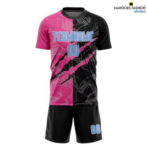Uniforme de Fútbol Personalizado con Estampado de Grafiti Azul Claro, Negro y Rosa, Sublimado, Cuello en V Corto, Unisex, Transpirable - Product Image 3