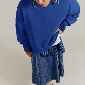 Custom Logo <b>Women</b> Winter Fleece Oversized Pullover <b>Jumper</b> <b>Long</b> Sleeves Drop Shoulder Mock Neck 100% Cotton Sweatshirt Top - Product Image 4