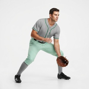 Uniforme de Béisbol para Hombre, Pantalones Grises con Rayas Verdes, Jersey de Manga Corta, Transpirable, de Algodón, Ropa Deportiva para Adultos - Product Image 1