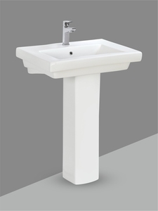 Lavabo cuadrado moderno de cerámica platino para montar en la pared con pedestal completo, lavabo de pie para baño, para hotel y hogar. - Product Image 1