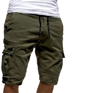 Shorts cargo gris pour homme, taille mi-haute, avec cordon de serrage, décontractés, style Bermuda, avec poches, 100 % coton, respirants, couleur unie - Product Image 2