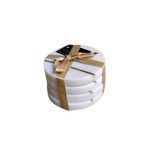Round <b>Marble</b> <b>Coaster</b> Set With Gold Letter A Modern Table Decoration Mats & Pads - Product Image 3