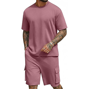 Mens Summer <b>Set</b> Manufacturer T Shirt Cargo Shorts 2 Piece 220 GSM Cotton Oversized OEM Custom Logo Bulk - Product Image 1