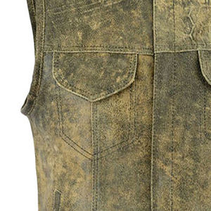 Gilet en cuir véritable marron et noir pour homme, style vintage, col rond, fermeture boutonnée, style motard, pour l'automne - Product Image 3