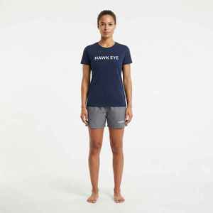 Women's <b>Navy</b> Blue O-Neck Short Sleeve T-Shirt With Gray Above Knee Shorts Set Casual Two Piece Cotton Outfit Regular Fit - Product Image 3