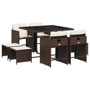 Set da pranzo in 9 pezzi con Patio in Poly Rattan marrone con cuscini elegante collezione di mobili da giardino - Product Image 2