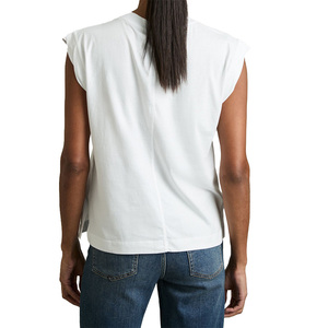 Women's <b>White</b> <b>Cap</b> <b>Sleeve</b> <b>T</b>-<b>Shirt</b> Crew Neck Solid Color Minimalist Logo Design Regular Fit 100% Organic Cotton Breathable Summer - Product Image 4