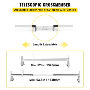Portapacchi Regolabile in Acciaio per Furgoni, Portascala a 2 Barre, Capacità 150 kg, Barre Trasversali 132-162 cm, Fermo Scala, Adatto per Furgoni - Product Image 4