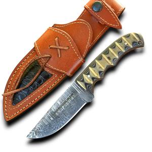 Cuchillo de hoja fija de acero de Damasco de espiga completa hecho a mano, tipo Drop Point, para uso industrial/DIY, caza, camping, supervivencia táctica al aire libre, OEM - Product Image 1