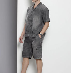 Nouvel ensemble de shorts pour homme en denim uni, style urbain, 100 % coton, respirant et à séchage rapide, idéal pour l'été – Fabrication usine - Product Image 2