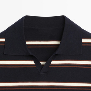 Chemise décontractée à manches courtes pour homme en polyester/coton tricoté, respirant, lavé, teint en fil, coloris marine, blanc, marron - Product Image 5