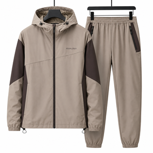 Unisex Breathable <b>Hooded</b> Tracksuit Full Sleeve Color Blocking Polyester Jogging Suit With <b>Zip</b> Pockets And Adjustable Hood - Product Image 2