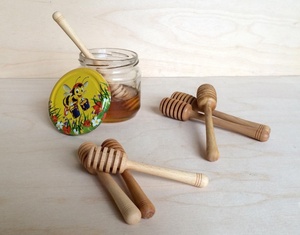 Cuillères à miel en bois d'acacia, design moderne et luxueux, motif nid d'abeille, finition miroir, écologiques, durables, manche long, logo personnalisé - Product Image 5