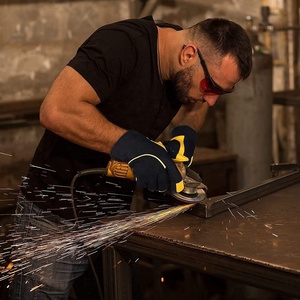 Guantes de trabajo de calidad superior al por mayor, puños parcheados de cuero de grano de vaca y Palma, proveedor directo de fábrica, pantalla táctil de construcción - Product Image 4