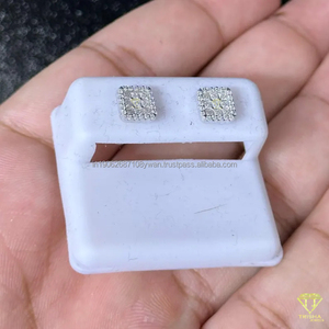 Pendientes cuadrados de moissanita con pavé, tachuelas cuadradas en tono plateado de agua dulce, patrón de flores de moda chapado en oro rosa para bodas y fiestas - Product Image 1