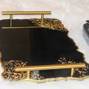 Luxury <b>Black</b> Resin <b>Serving</b> <b>Tray</b> Gold Foil Belladec International Polished Glossy Finish Storage <b>tray</b> - Product Image 1