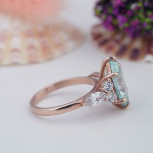 Factory Direct Wholesale 925 Sterling <b>Silver</b> <b>Emerald</b> Cut Prong Romantic Natural Moss Agate Wedding <b>Rings</b> Custom Logo for Unisex - Product Image 5