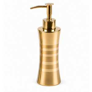Distributeur de savon liquide de luxe doré avec flacon de savon en métal rayé pour hôtels modernes et ensembles de salle de bain - Product Image 1