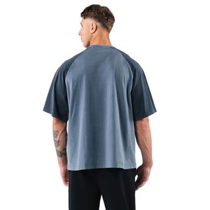 Camiseta Raglán Extra Grande para Hombre en Azul Acero y Negro, Cuello Redondo, Algodón Premium, Ropa Casual de Moda Urbana - Product Image 6