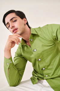 Camisa de Manga Larga para Hombre de Alta Calidad, Bordada con Diseño de Oveja, Cierre de Botones, Corte Ajustado, Estilo Cargo, Tela Cómoda para Verano - Product Image 3