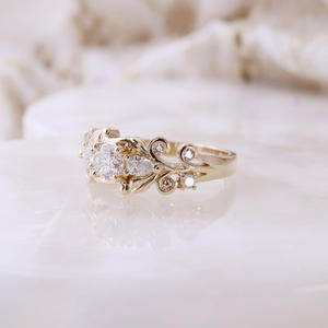 IGI/GIA Lab Grown Vintage 14k or blanc mariage/bague de fiançailles diamant taille unisexe pour cadeau de fête d'anniversaire diamant coupe poire - Product Image 2