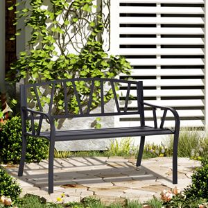 Divanetto da Giardino Ergonomico a 2 Posti in Metallo, Panchina Decorativa da Esterno con Schienale e Braccioli - Product Image 2