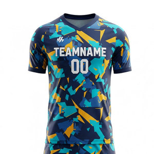 Conjunto de Camiseta de Fútbol Sublimada Personalizada, Cuello en V, Manga Corta, Estampado Geométrico, Absorbe la Humedad, 100% Poliéster, Unisex para Adultos - Product Image 5