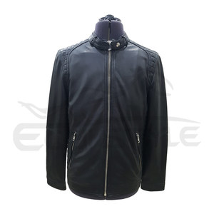 Stand Up Collar <b>Leather</b> <b>Biker</b> <b>Jacket</b> Quilted Shoulder Panels Zippered Pockets Water Repellent Windproof Autumn Winter - Product Image 1