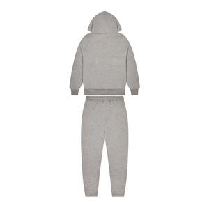 Ensemble de survêtement unisexe gris à capuche, pantalon de jogging uni long avec poches latérales, vêtements d'automne 100% coton - Product Image 1