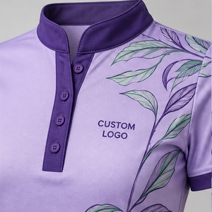 Custom Lavender Botanical Branch Womens <b>Mandarin</b> <b>Collar</b> Polo <b>Shirt</b> Quick Dry Breathable Short Sleeve Uniform WPS-0839 - Product Image 4