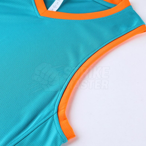 Ensemble d'uniformes de basketball bleu sarcelle et orange, impression par transfert thermique, polyester respirant, vêtements de sport pour hommes adultes, service OEM personnalisé - Product Image 2