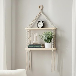 Étagère suspendue en macramé en bois d'acacia artisanal |   Jardinière murale bohème en gros - Product Image 2