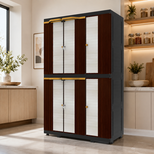 Naiba Mega <b>Portable</b> Plastic Cabinet/<b>Wardrobe</b> with Brown White Wood Style Hinged Doors Suitable for Clothing & Bedroom Storage - Product Image 1