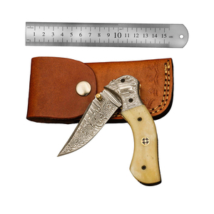 Crafted Damascus Steel Folding Pocket Knife Wood Handle Portable Cutting Tool Outdoor Everyday Carry With Sheath Professional - Product Image 3
