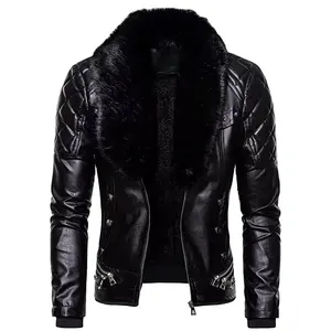 Latest Men's Fashion Custom Faux Leather Jacket for Men Slim fit Punk Gothic Motorcycle Zip Coat Fur Collar Retro Outwear Coat