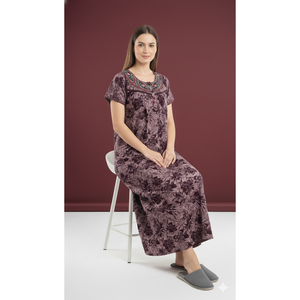 Camisón Largo Estampado Cómodo para Mujer Alpine, Mangas Cortas con Bolsillo Lateral Completo, Ropa de Dormir Suave - Product Image 1