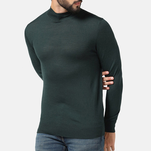 Suéter de Punto para Hombre, Cuello Alto Simulado, Color Verde Oscuro, Manga Larga, Color Sólido, para Otoño - Product Image 5