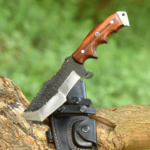 Cuchillo de caza y camping Nordic Forge 1095 Steel Tracker con funda, hecho a mano, de espiga completa, mango de palisandro - Product Image 1