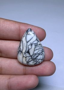 Cabochon de Jaspe Pinolithe Naturel, Pierre Précieuse en Cristal pour Création de Bijoux, Fourniture de Pierres de Guérison, Blanc et Noir - Product Image 2