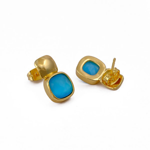 Pendientes de tuerca cuadrados de ojo de gato azul, hechos a mano, chapados en oro, delicados y gruesos, con gemas facetadas, joyería para mujer. - Product Image 3