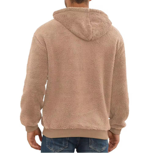 Men's Brown <b>Sherpa</b> <b>Fleece</b> Hooded Pullover Jacket Thick Winter Coat - Product Image 3