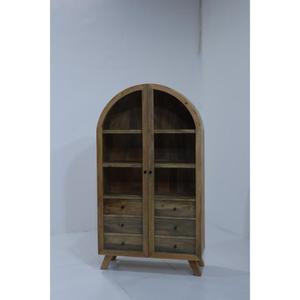 Vitrina de Madera de Mango Sólida con 2 Cajones y Puerta de Vidrio, Estilo Industrial, para Sala de Estar - Product Image 2