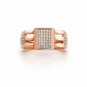 18K Gold Rectangular Pave Diamond <b>Ring</b> <b>for</b> <b>Men</b> Geometric Openwork Side Design Bold Statement Band Polished Finish Wedding Party - Product Image 1