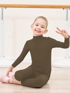 <b>Girls</b> Long Sleeve Turtleneck <b>Unitard</b> Spandex Dance Bodysuit Full Body Leotard for Children Stage Wear Training - Product Image 3