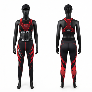Ensemble de leggings de boxe en polyester interlock premium 250 GSM avec panneaux noirs et rouges, logo personnalisé - Product Image 1