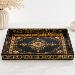 Ensemble de plateaux de service en bois émaillé faits à la main, décoratifs, style Meenakari, pour le thé, le café, le petit-déjeuner, pour la maison, l'hôtel, ou comme cadeau - Product Image 1