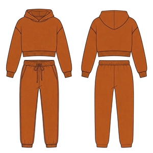 <b>Orange</b> Women's Jogger Set Cropped <b>Hoodie</b> Sweatsuit Custom Logo - Product Image 2